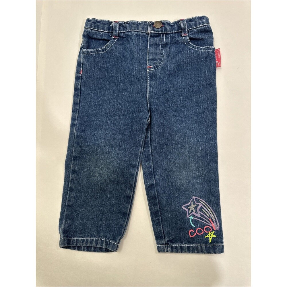 VTG Sesame Street Toddler Girls Jeans Blue Denim Embroidered Shooting Star Cool
